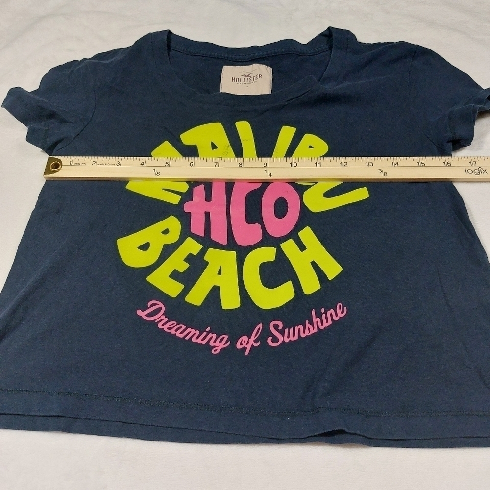 HOLLISTER NAVY BLUE MALIBU BEACH CROP T-SHIRT SIZE XS - Picture 9 of 11